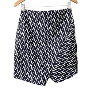 LOFT Ikat Faux Wrap Navy White Asymmetric Pencil Mini Skirt Women’s Size Small